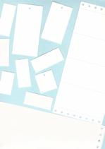 Blank hang tags and care labels.